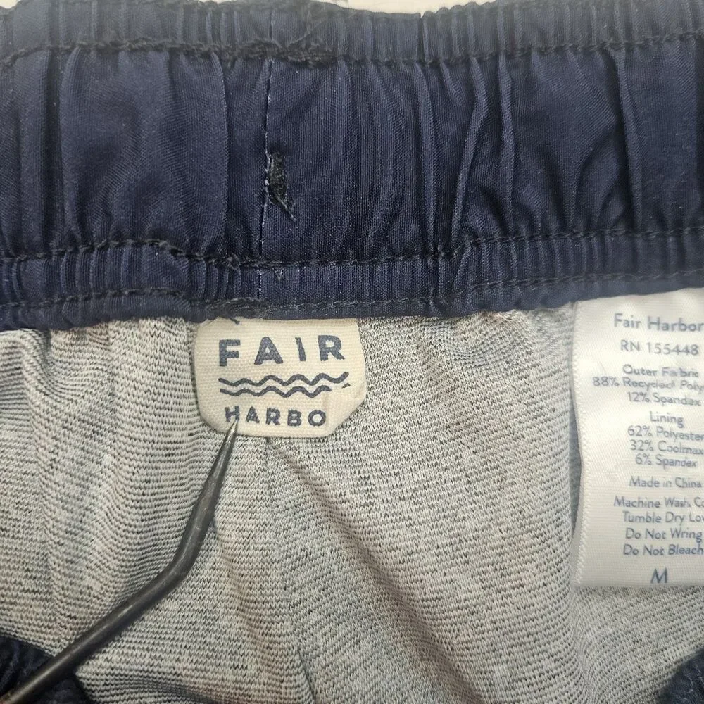Fair Harbor Men's Activewear Swim Trunks Shorts Navy Blue Palm Leaf Medium